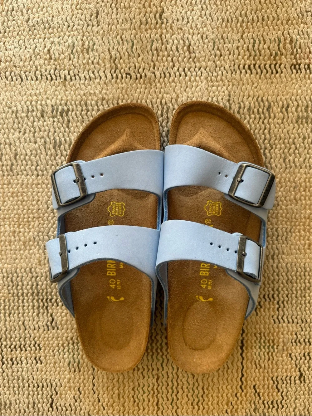 Birkenstock Arizona Nubuck Two-Strap Sandals in Light Blue Sz 40 - New